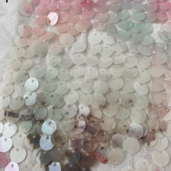 White Racer Back Knit Graphic Tank Tee With Mesh Back And Pastel Sequin Details - Picture 12 of 14